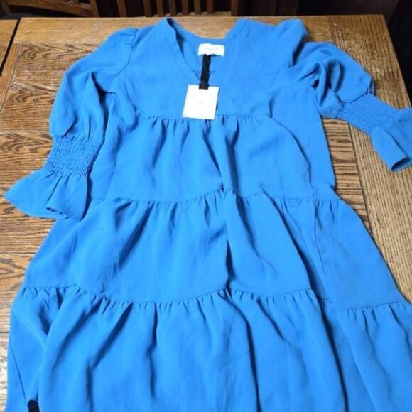 NWT Tuckernuck Pomander Place Capri Blue Crepe Kenzo Dress Sz Small - Picture 2 of 5